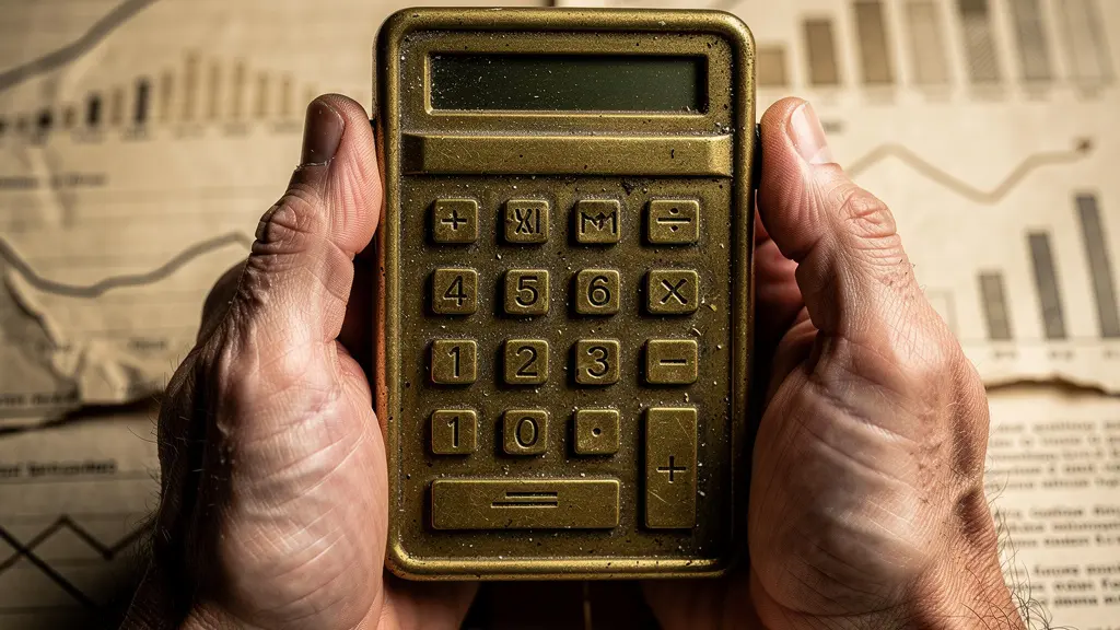 Main tenant une calculatrice près de graphiques financiers sur un bureau