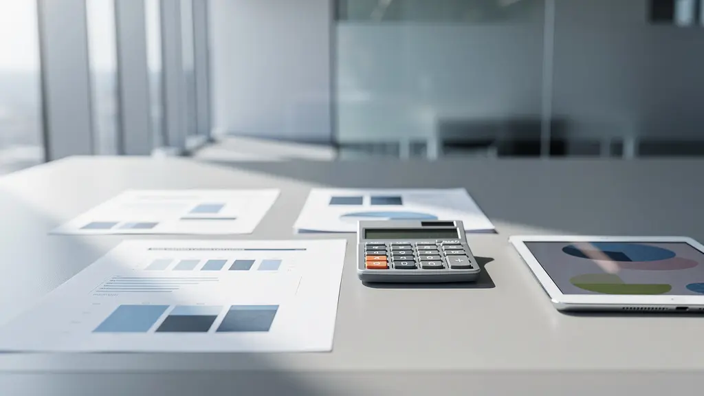 Expert évaluant des documents financiers dans un bureau moderne avec tablette et graphiques financiers