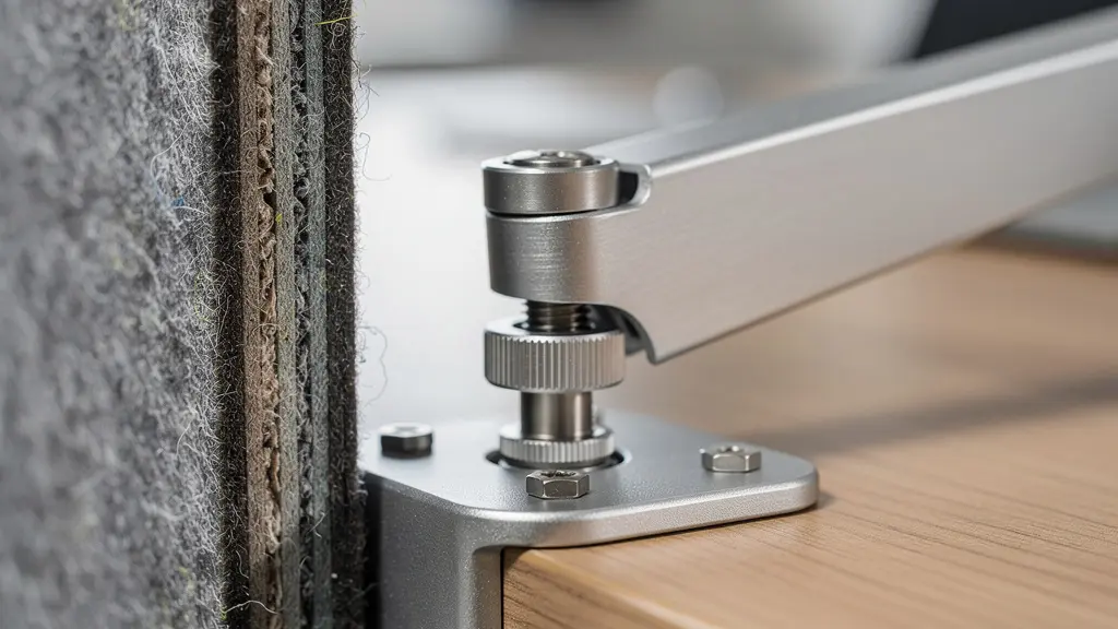 Poste de travail ergonomique avec écran ajustable et panneaux acoustiques