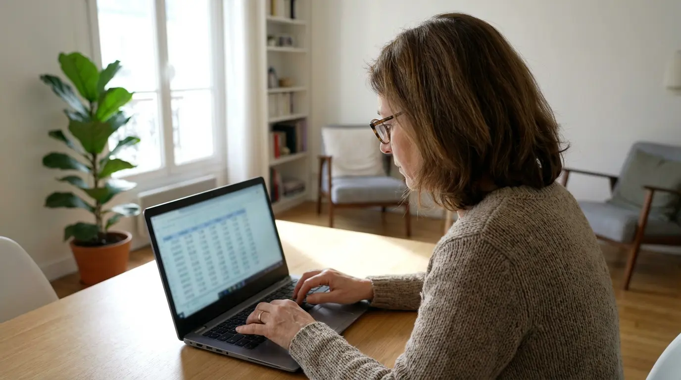 Propriétaire analysant la rentabilité locative sur ordinateur portable dans son bureau