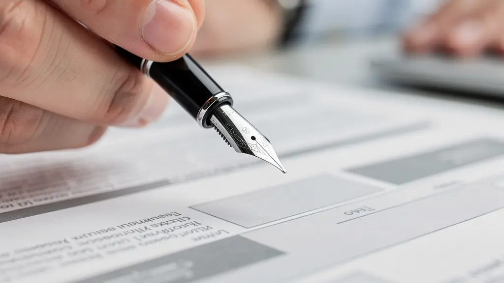 Main signant un contrat d'assurance avec un conseiller professionnel