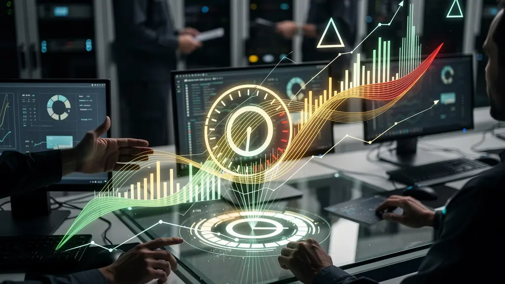 Dashboard digital affichant des indicateurs de performance de maintenance avec graphiques colorés