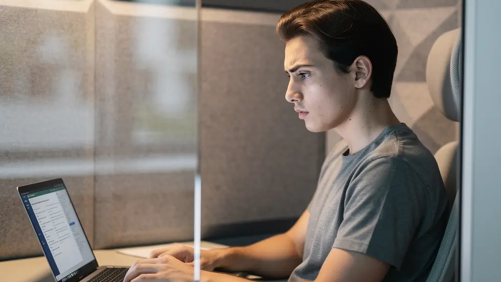Espace de concentration isolé avec panneaux acoustiques et lumière tamisée